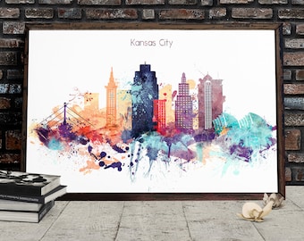 Kansas City Poster Aquarel Digitale Poster Kansas City skyline Missouri Cityscape Travel Decor Printable Wall Art Decor