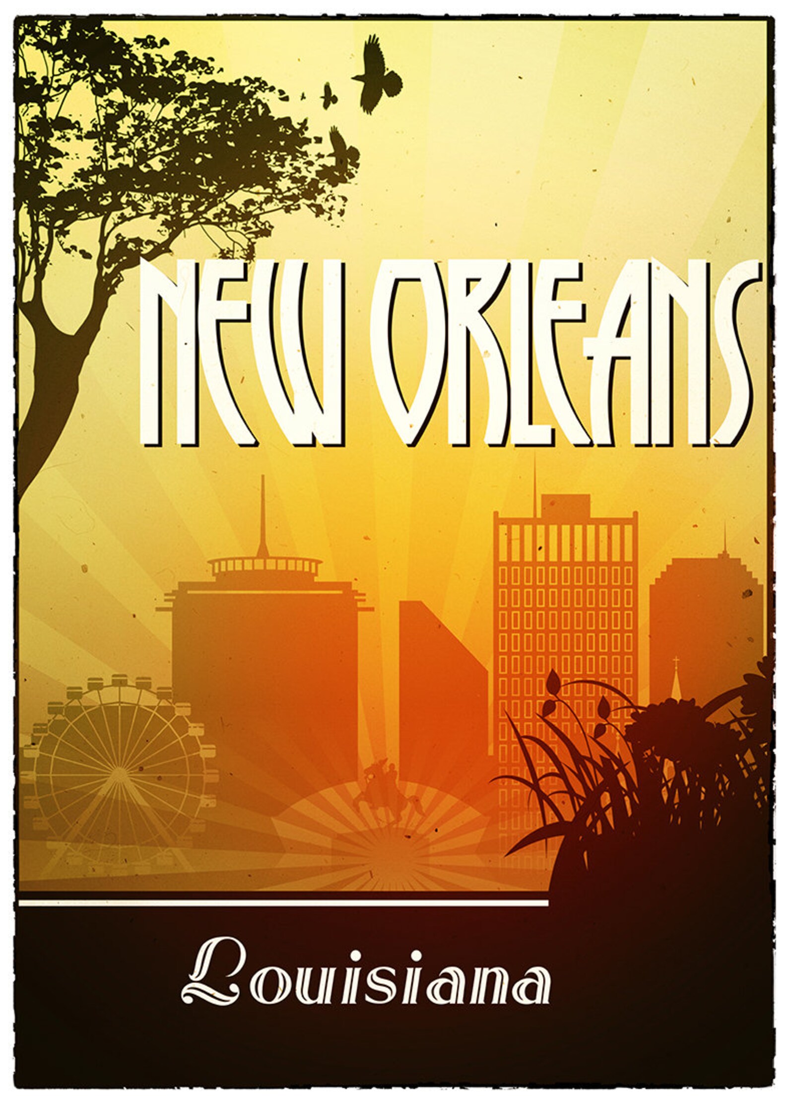 New Orleans Retro Poster Wall Art Prints Louisiana Vintage Etsy