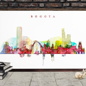 Bogota Skyline Print, Bogota Digital Poster, Watercolor, Colombia Cityscape, Wall decor, Typography, Digital Download, Big size printable