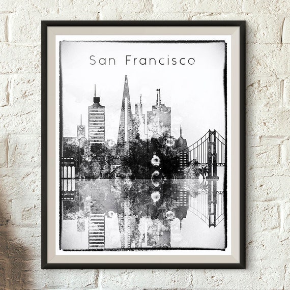 San Francisco Black And White Skyline Digital Poster | Etsy