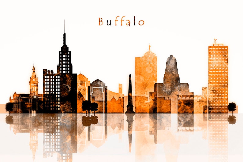 Buffalo City Copper Skyline Buffalo NY Digital Poster Watercolor Cityscape Printable Brown Wall decor Digital Download Big size printable
