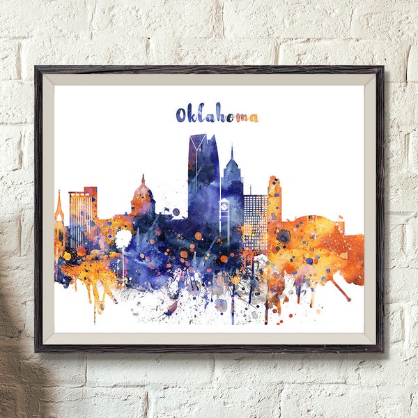 Oklahoma City Digital Poster, City skyline, Oklahoma Watercolor, Cityscape, Watercolor city wall decor, Print up to 20"x30"