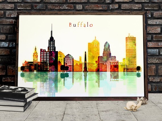 Buffalo City Copper Skyline Buffalo NY Digital Poster Watercolor Cityscape Printable Brown Wall decor Digital Download Big size printable