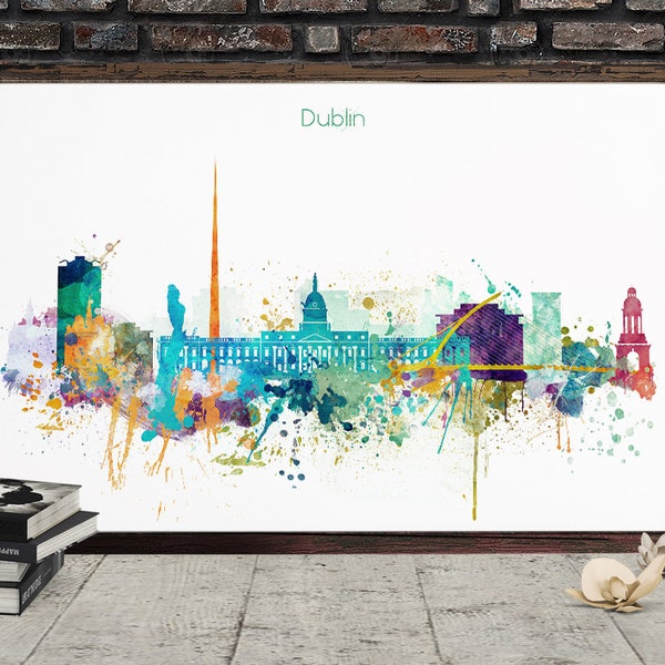 Dublin Print, Digital Skyline Poster, Ireland City  Watercolor  Cityscape Printable  wall decor Digital download Home Decor Travel Gift