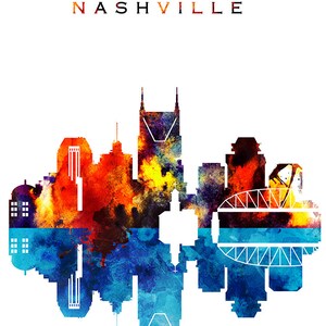 Nashville Watercolor Skyline, Nashville Printable Skyline, Tennessee Digital Poster, Printable wall art, Digital Download image 2