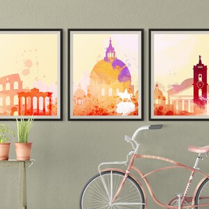 Rome skyline, Triptych Wall Art of Rome, Set of 3 prints, 3 pieces Rome Italy posters Digital Download Triptych Home Decor