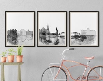 Stockholm Cityscape Print Set, Black & White Triptych (Digital Download)