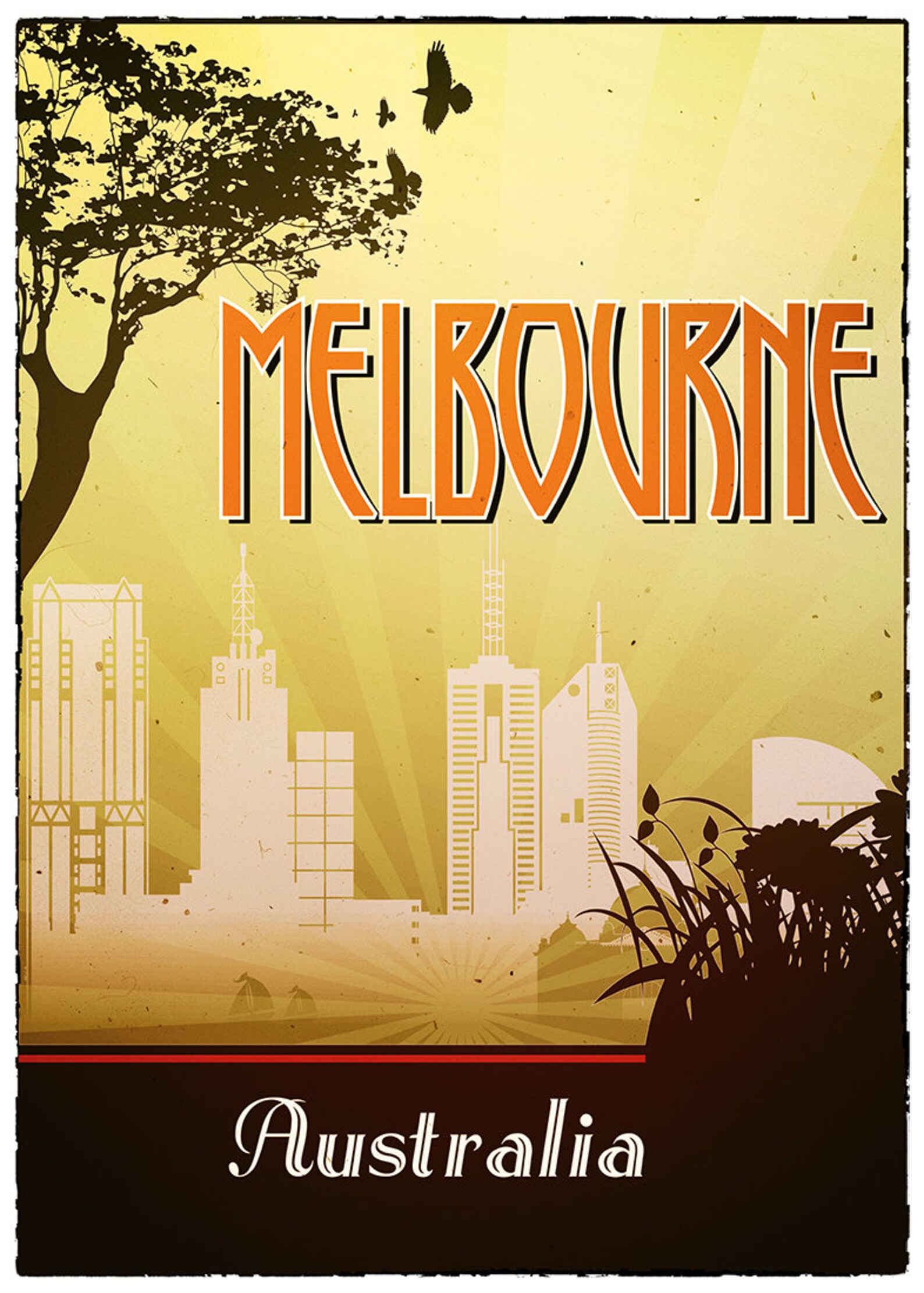 Melbourne Print Retro Wall Art Poster Vintage Design City | Etsy