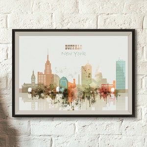 Buffalo City Print Color Skyline Buffalo NY Digital Poster Watercolor Cityscape, Printable Wall decor, Digital Download, Big size printable
