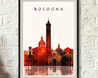 Stampa ad acquerello dello skyline di Bologna, poster di viaggio sull'Italia (download digitale)