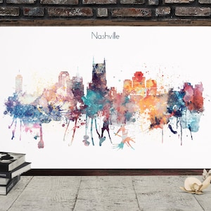 Nashville Watercolor Skyline Colorful Printable Skyline Tennessee Digital Poster Printable wall art Digital Download