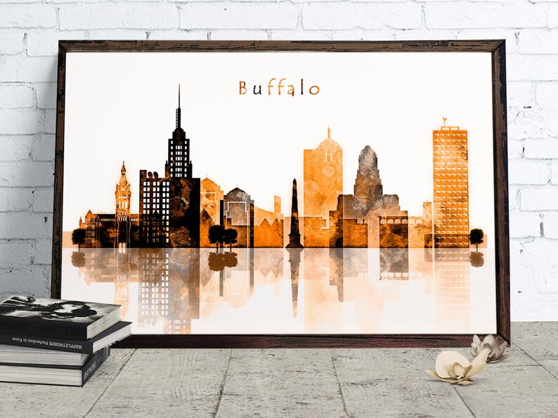 Buffalo City Copper Skyline Buffalo NY Digital Poster Watercolor Cityscape Printable Brown Wall decor Digital Download Big size printable