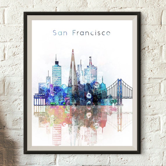 San Francisco Skyline Digital Poster Watercolor San | Etsy
