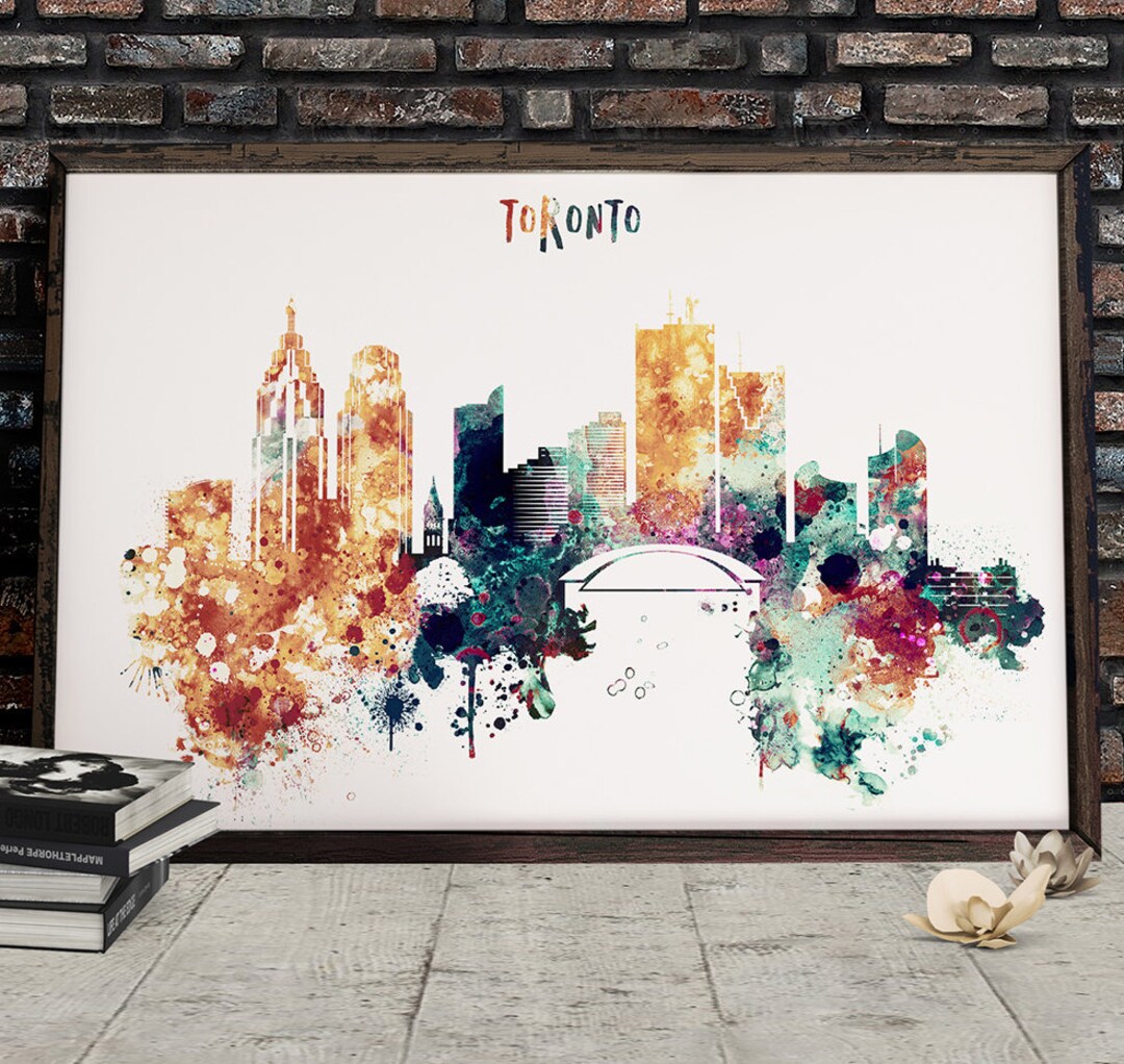 Toronto Wall Decor Watercolor Skyline Digital Poster, Canada Cityscape