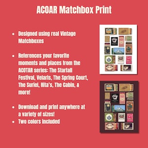 ACOTR Matchbox Matchbook Match Vintage Trendy Modern Art Decor Poster Print Digital Download Design Sarah J Maas SJMA Court of Thorns and Roses Mist and Fury Silver Flames Wings and Ruin Velaris Rita's Suriel Night Court Spring Court Elaine House of Wind cabin Painting Artist Starfall Festival Fated Mates You Do Not Yield City of Starlight Illyrian Prythian Amarantha Masquarade Cauldron Blue Black Red Pink Green Colorful Romantasy Romance Love Bat Boys Bookish Booktok Book Booktube Fanfiction