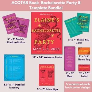 Een Hof van doornen en rozen boekomslag vrijgezellenfeest bewerkbare digitale sjabloonbundel ACOTAR acomaf ACOSF ACOWAR Romance Fantasy
