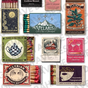 ACOTR Matchbox Matchbook Match Vintage Trendy Modern Art Decor Poster Print Digital Download Design Sarah J Maas SJMA Court of Thorns and Roses Mist and Fury Silver Flames Wings and Ruin Velaris Rita's Suriel Night Court Spring Court Elaine House of Wind cabin Painting Artist Starfall Festival Fated Mates You Do Not Yield City of Starlight Illyrian Prythian Amarantha Masquarade Cauldron Blue Black Red Pink Green Colorful Romantasy Romance Love Bat Boys Bookish Booktok Book Booktube Fanfiction