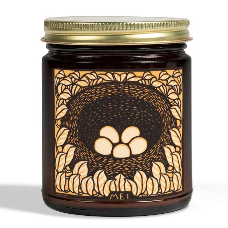 Scented Birthday Month Candle-May, Vintage Bird Nest Art, 9 oz, Reusable Glass Jar immagine 1