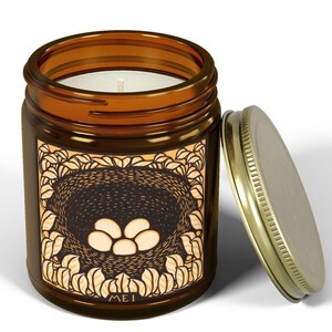 Scented Birthday Month Candle-May, Vintage Bird Nest Art, 9 oz, Reusable Glass Jar immagine 4
