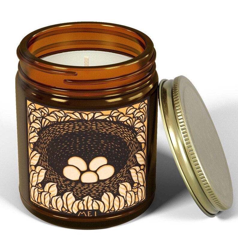 Scented Birthday Month Candle-May, Vintage Bird Nest Art, 9 oz, Reusable Glass Jar immagine 4