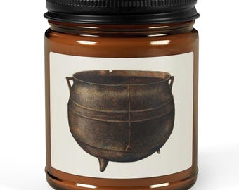 Scented Halloween Soy Candle, Vintage Witch Cauldron, 9 oz, Reusable Glass Jar