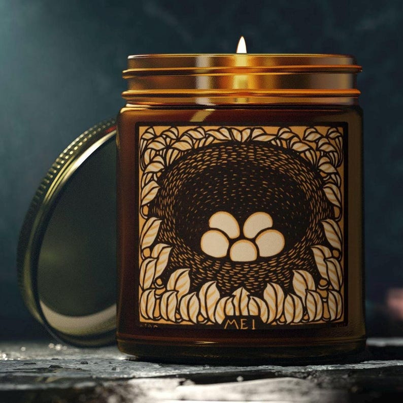 Scented Birthday Month Candle-May, Vintage Bird Nest Art, 9 oz, Reusable Glass Jar immagine 2