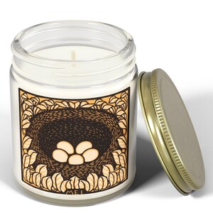 Scented Birthday Month Candle-May, Vintage Bird Nest Art, 9 oz, Reusable Glass Jar immagine 5