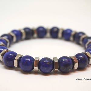 Men&#39;s 10mm Blue Lapis Lazuli Stainless Steel Nuts Stretch Bracelet Healing Power Spiritual Wisdom Royalty Honor Fathers Day Gift Chakra