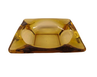 Vintage amber glass square Ashtray mid century 4.75x4.75"