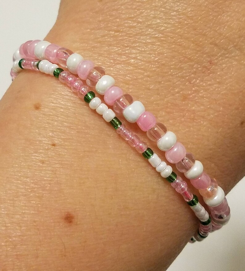 Pink and Green Bracelets Pink Green and White Beaded Stretch Bracelets