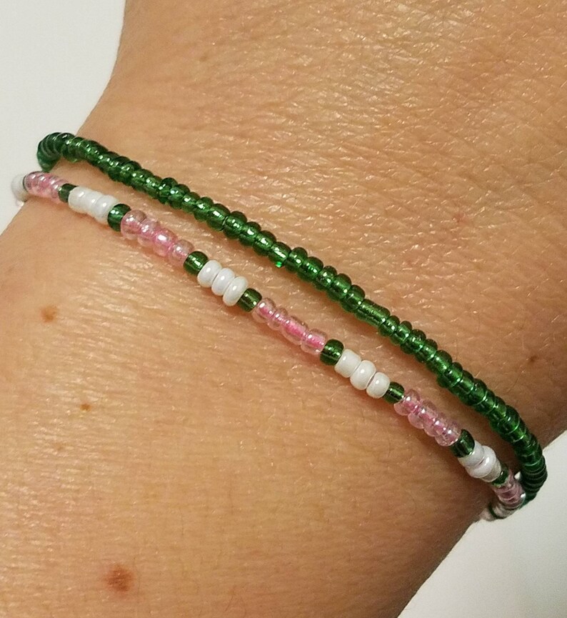 Pink and Green Bracelets Pink Green and White Beaded Stretch Bracelets