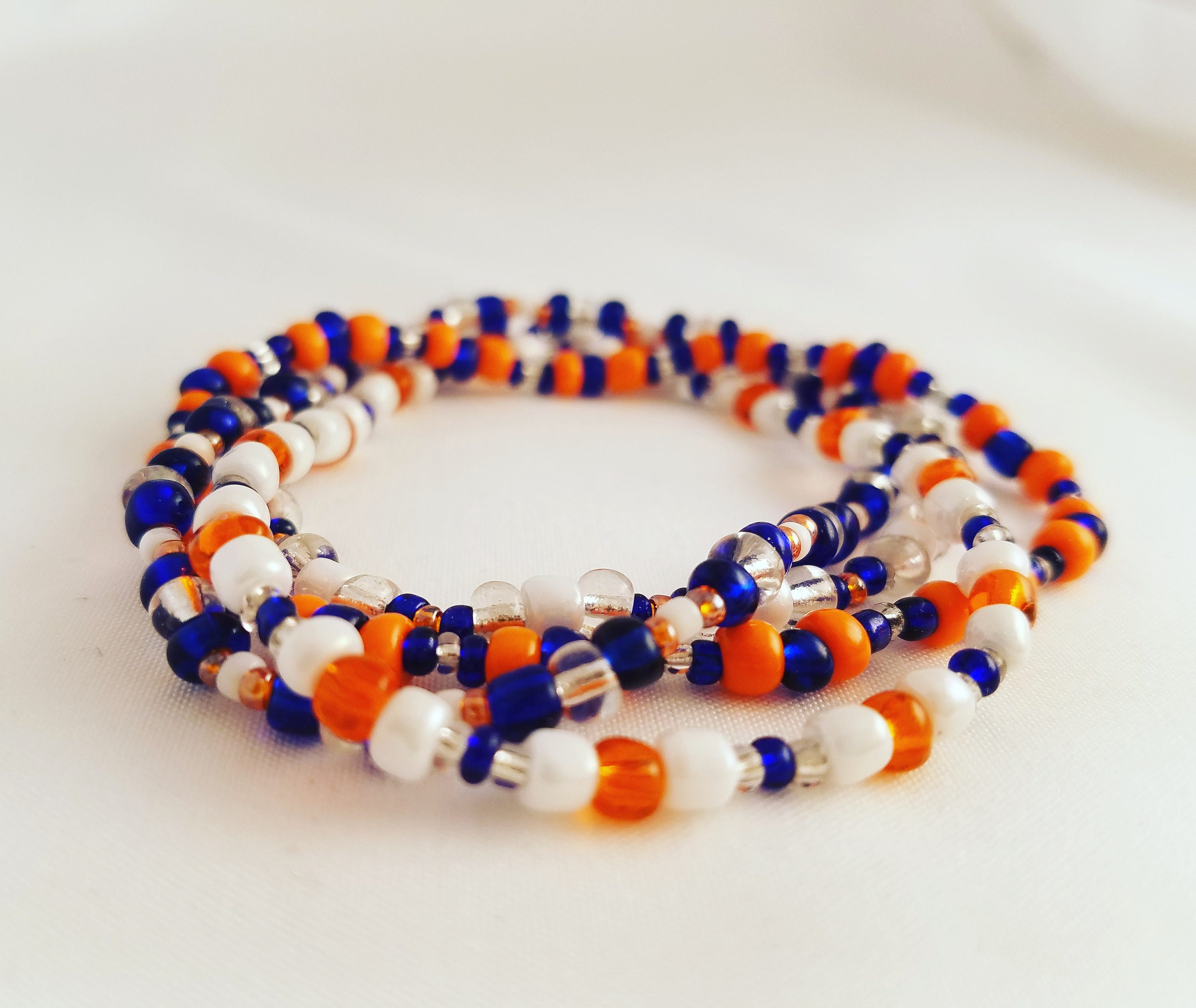 Orange Blue and White Stretch Stacking Beaded Bracelet Set of 4 Etsy Canada