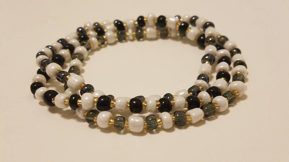 Black and White Beaded Bracelet Black and White Bracelet Set Etsy