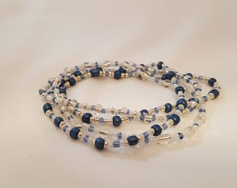 Stacking Stretch Beaded Bracelet - Set of 4 Bracelets - Beaded Stretch Bracelet Set - Blue and Silver Bracelet - White and Blue Bracelet