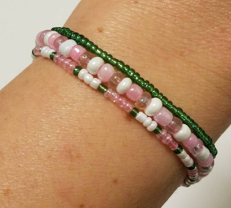 Pink and Green Bracelets Pink Green and White Beaded Stretch Bracelets