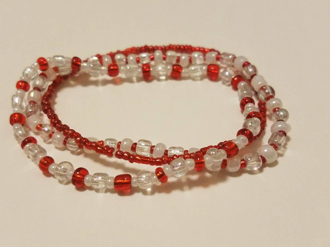 Red and White Beaded Stretch Bracelets Valentine's Red - Etsy