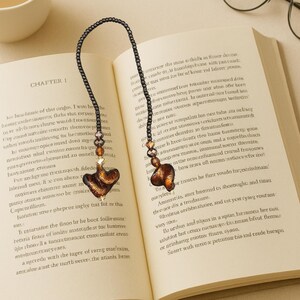 Unique Handmade Glass Beaded Bookmark-10 Inch-Brown Swirl-Book Lover-Book Marker-Book Thong-Reader Gift-Mother Gift-For Her-Present