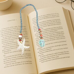 Unieke handgemaakte bladwijzer met glaskralen-10 inch-Starfish/Seashell-Book Lover-Book Marker-Book Thong-Reader cadeau-moeder cadeau-voor haar-cadeau