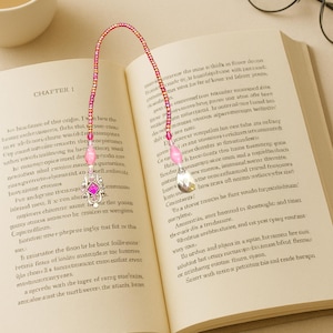 Unieke handgemaakte bladwijzer met glaskralen-10 inch-roze en zilver-Book Lover-Book Marker-Book Thong-Reader cadeau-moeder cadeau-voor haar-cadeau