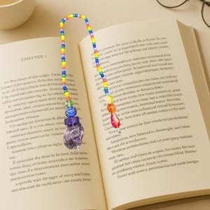 Unique Handmade Pride Rainbow Beaded Bookmark-10 Inch-Amethyst-Book Lover-Book Marker-Book Thong-Reader Gift-Mother Gift-For Her-Present