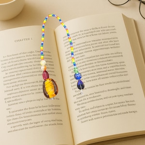 Unieke handgemaakte Pride regenboog kralen bladwijzer-10 inch-amber steen-book minnaar-book marker-book Thong-Reader cadeau-moeder cadeau-voor haar-cadeau