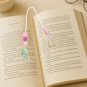 Unieke handgemaakte bladwijzer met glaskralen-7 inch-clear Wing-Book Lover-Book Marker-Book Thong-Reader cadeau-moeder cadeau-voor haar-cadeau
