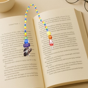 Unieke handgemaakte Pride regenboog kralen bladwijzer-10 inch-bruine steen-book minnaar-book marker-book Thong-Reader cadeau-moeder cadeau-voor haar-cadeau