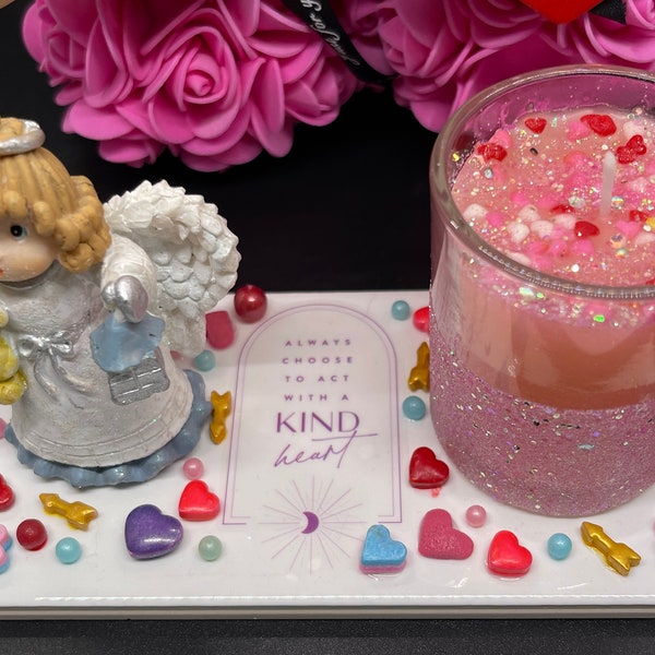 Valentines Day Tile Candle | Crispy Rice Treats Votive Candle | "Always Choose To Act With A Kind Heart" | Unique | Present | Gift | Decor