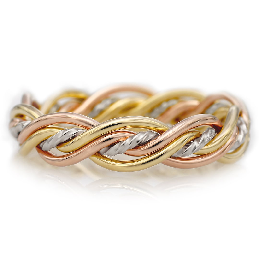 Buy Handmade Woven Ring Five Strand Twist Tri-tone Braid in  Platinum, 18k Yellow Gold 14k Rose Gold Designed by Todd Online in 
