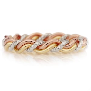 Kordel der Drei Ringe. 3,5 mm geflochtene christliche Eheringe. (18k Gelbgold, 14k Rosegold und Platin verwendet) von Todd Alan