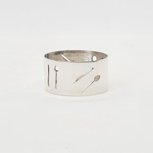 Sterling Silver Napkin Ring Knife Spoon 23 Gr. Heavy Contemporary