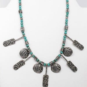 Sterling Silver Necklace Turquoise Beads Large Statement Necklace
