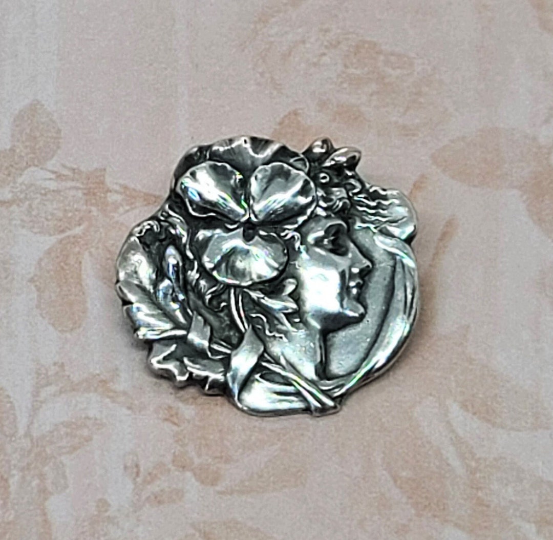 Unger Bros Brooch Art Nouveau Sterling Silver Early 1900s Hibiscus Lady ...