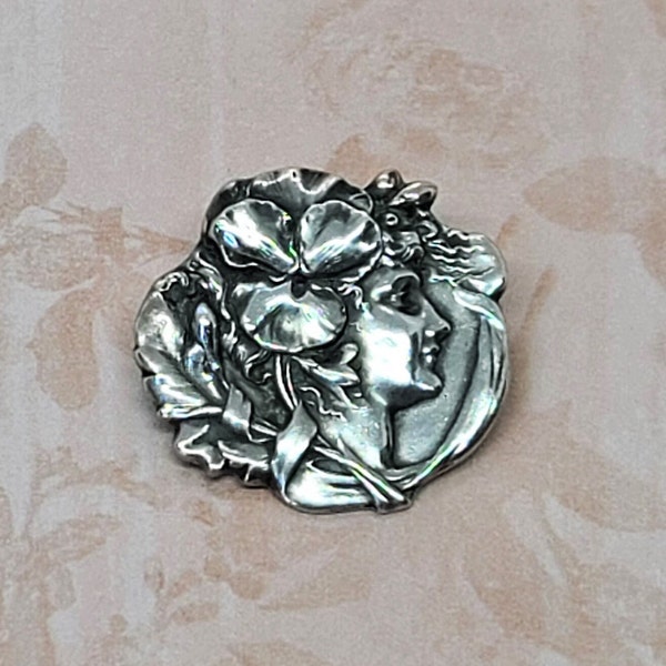 Unger Bros Brooch Art Nouveau Sterling Silver Early 1900s Hibiscus Lady Jewelry